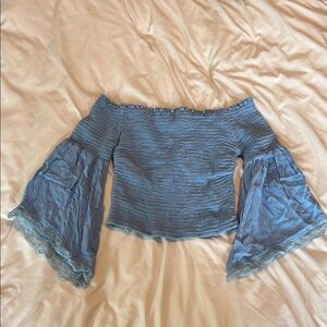 Hollister Blue Off-Shoulder Blouse with Bell Sleeves